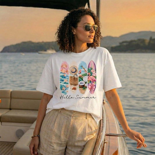 Hello Summer Women’s T-Shirt – Beach & Tropical Vacation Graphic Tee