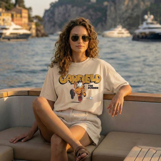 Cartoon Runner Cat Unisex T-Shirt – Front & Back Graphic Sports Tee