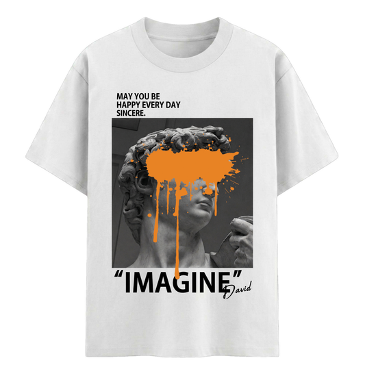 Imagine David Statue Printed Cotton Tee –White Oversized Graphic T-Shirt