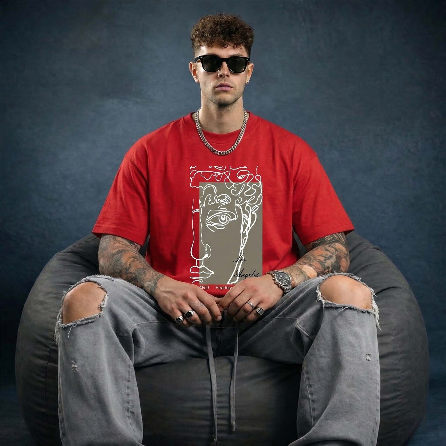 Los Angeles Graphic Oversized T-Shirt for Men | Abstract Face Art Print Cotton Streetwear Tee