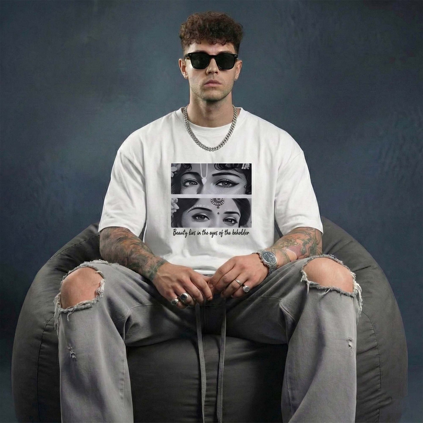 Beauty Lies Graphic T-Shirt for Men – Artistic Eyes Printed Tee (White)