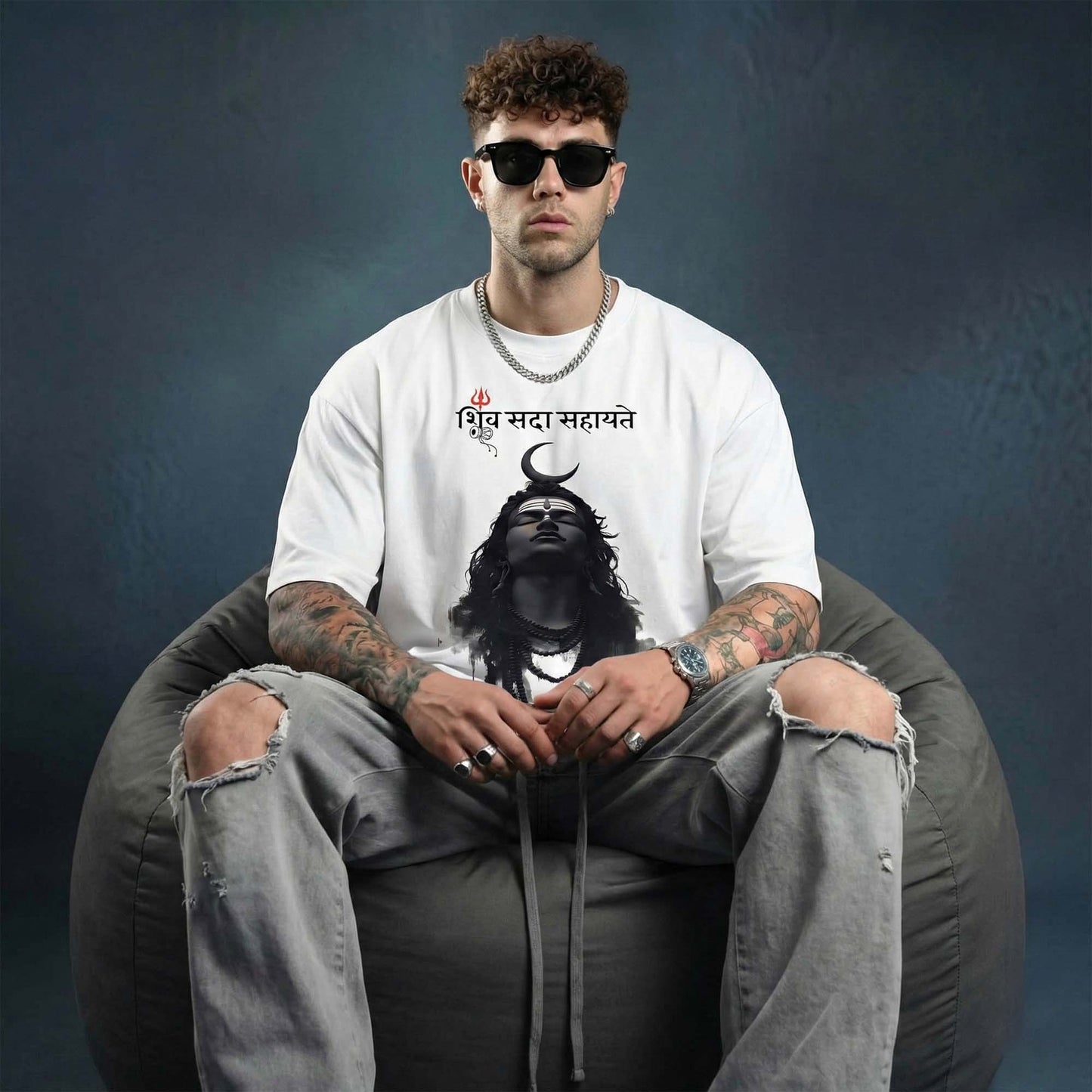 Shiv Sada Sahayate T-Shirt for Men – White Lord Shiva Spiritual Graphic Tee