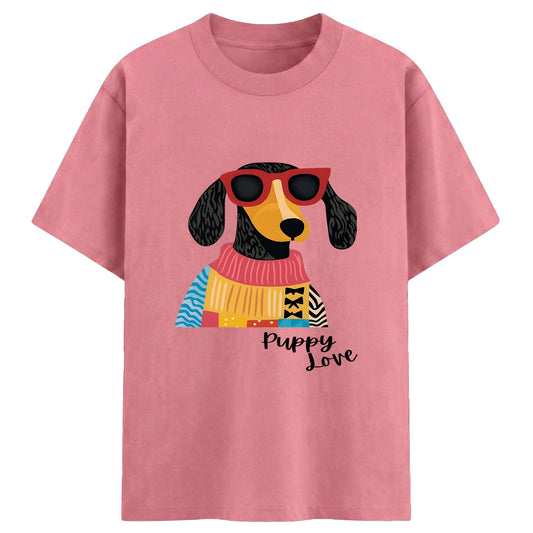 Puppy Love Women’s T-Shirt – Cute Dog Graphic Pink Tee for Girls