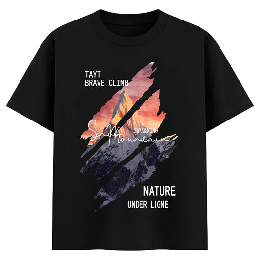 Men’s Mountain Graphic T-Shirt – Nature Adventure Black Cotton Tee