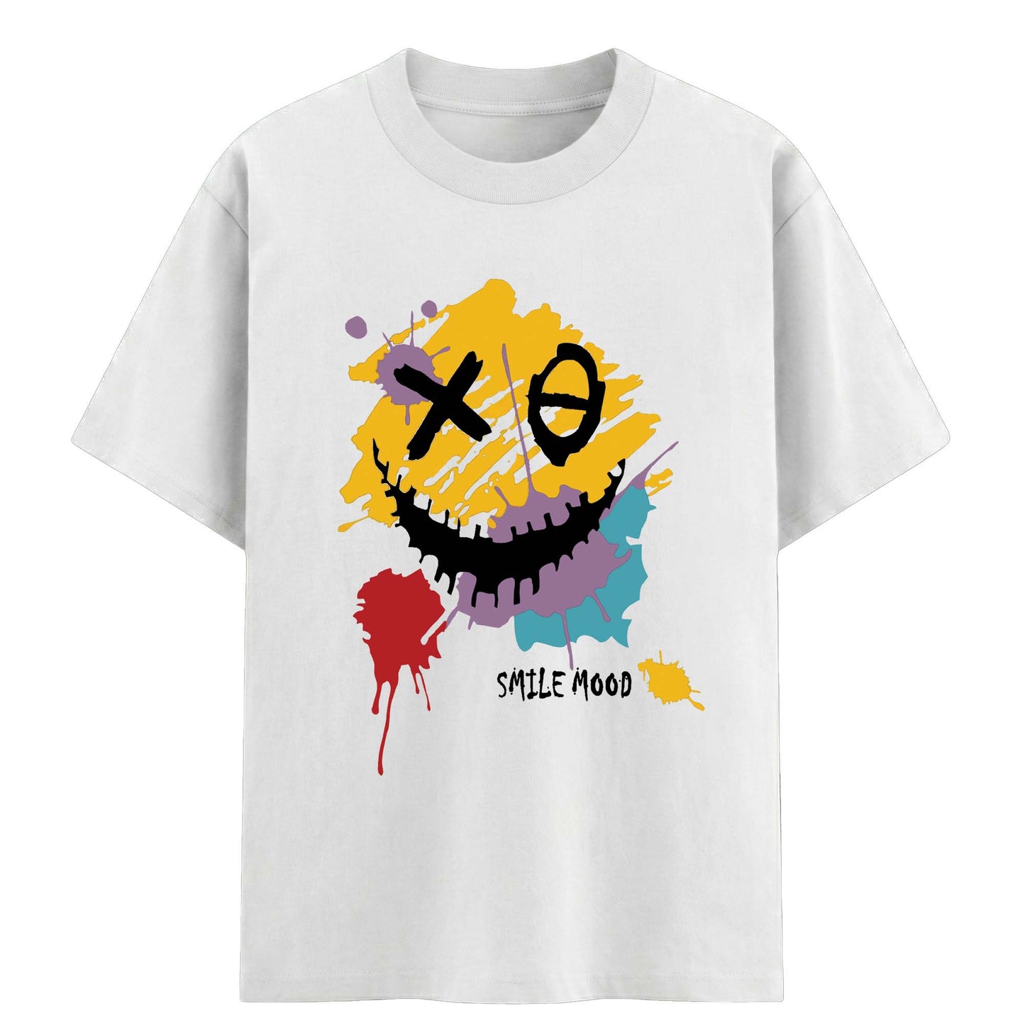 Men's Smile Mood Graphic T-Shirt – Street Art Printed White Tee