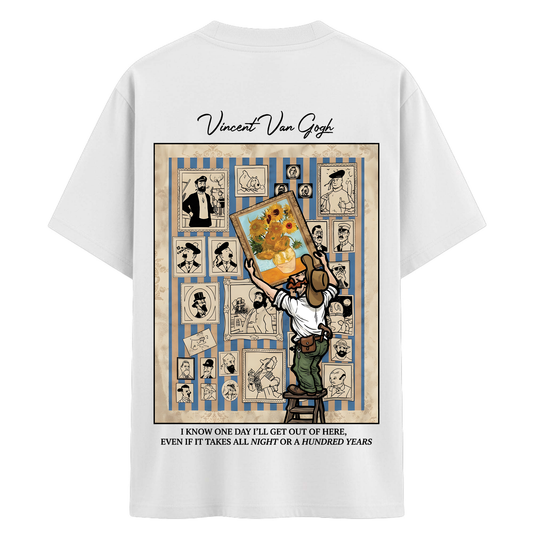 Vincent Van Gogh Art Printed Cotton Tee | White Oversized Graphic T-Shirt
