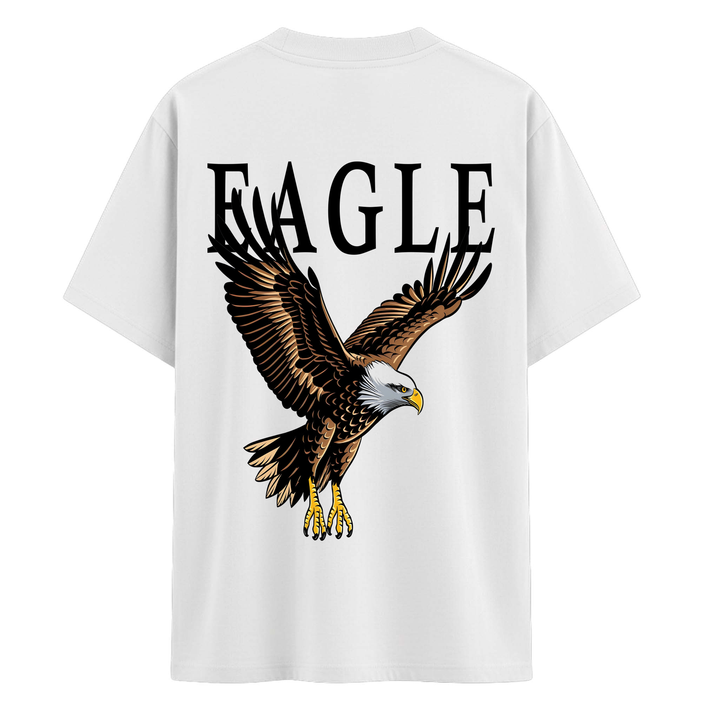 Flying Eagle Printed Cotton Tee – White Oversized Eagle Graphic T-Shirt