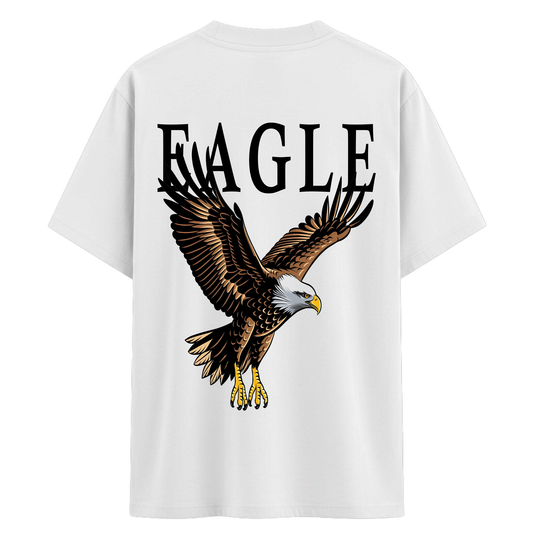 Flying Eagle Printed Cotton Tee – White Oversized Eagle Graphic T-Shirt